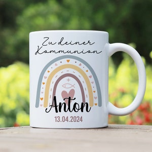 Personalisierte Tasse Zu deiner Kommunion personalisiert mit Vornamen und Datum Regenbogen Keramiktasse Namenstasse Erstkommunion Bild 2