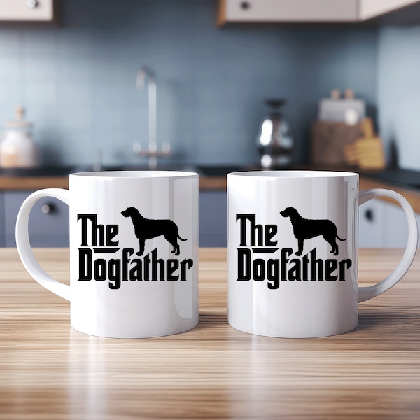 Tasse The Dogfather Irischer Wolfshund  Irish Wolfhound - auf Wunsch personalisiert mit Namen - Keramiktasse personalisierbar