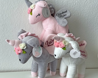 Einhorn Kuscheltier Personalisiertes Kuscheltier mit Name Vorname 32 cm Plüschtier Geschenk Geburt Einschulung Geburtstag Weihnachten Taufe