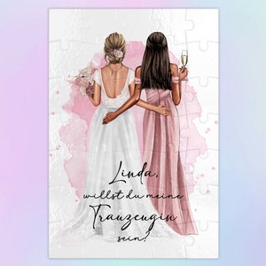 Puzzle personalisiert Willst du meine Trauzeugin / Brautjungfer sein personalisierbar Frage Kartonpuzzle A4 35 Teile 28x19 cm