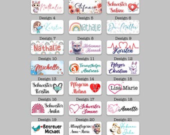 Namensschild personalisiert Krankenschwester MFA Hebamme Arzt Pflege aus weißem Kunststoff mit Magnet oder Anstecknadel