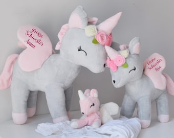 Einhorn klein 26 cm Personalisiertes Kuscheltier Name Vorname Plüschtier Geschenk Geburt Einschulung Geburtstag Weihnachten Taufe