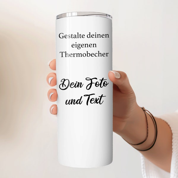 Personalisierter Thermobecher Dein Foto Dein Wunsch Design Gestalte deinen eigenen Edelstahl Tumbler 590 ml mit Strohhalm