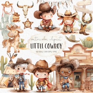 Baby Cowboy Clipart PNG - Baby Taufe Western Geburtstag Afroamerikaner Cowboy Geburtstag Aquarell Clipart #w7