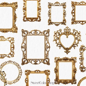 Antique frame watercolor clipart PNG - vintage ornate gold frame victorian baroque rococo  #c117