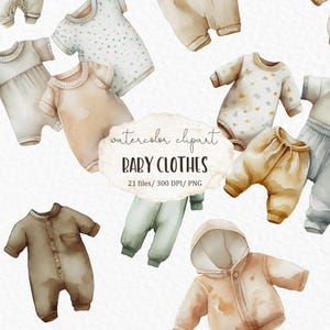 Clipart de roupas de bebê aquarela PNG - gênero neutro bebê recém-nascido chá de bebê roupas de bebê clipart de berçário maternidade - #c48