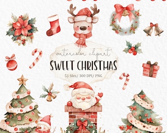 Cute Christmas watercolor clipart PNG #w63