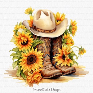 Cowboy Boots Watercolor Clipart PNG Cowboy Hat Sunflowers Wild West ...