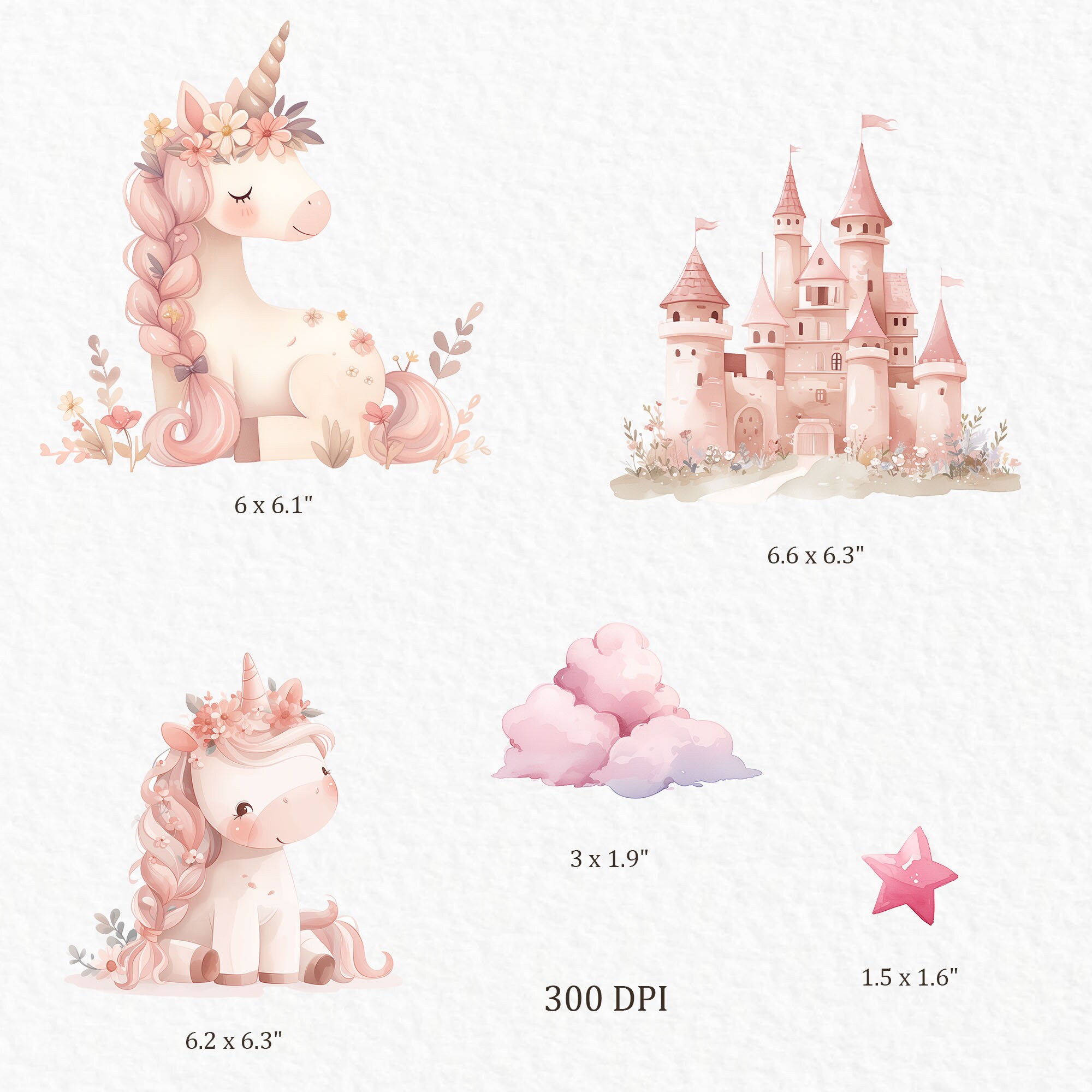 Pink Unicorn Watercolor Clipart, Cute Unicorn PNG, Rainbow Castle Stars ...