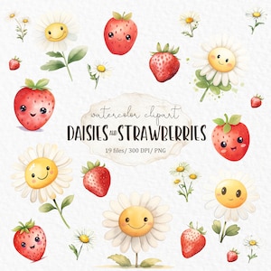 Premier anniversaire des baies aquarelle clipart - fraise marguerite baby shower mignon kawaii png jardin de fleurs fraise anniversaire été #w13