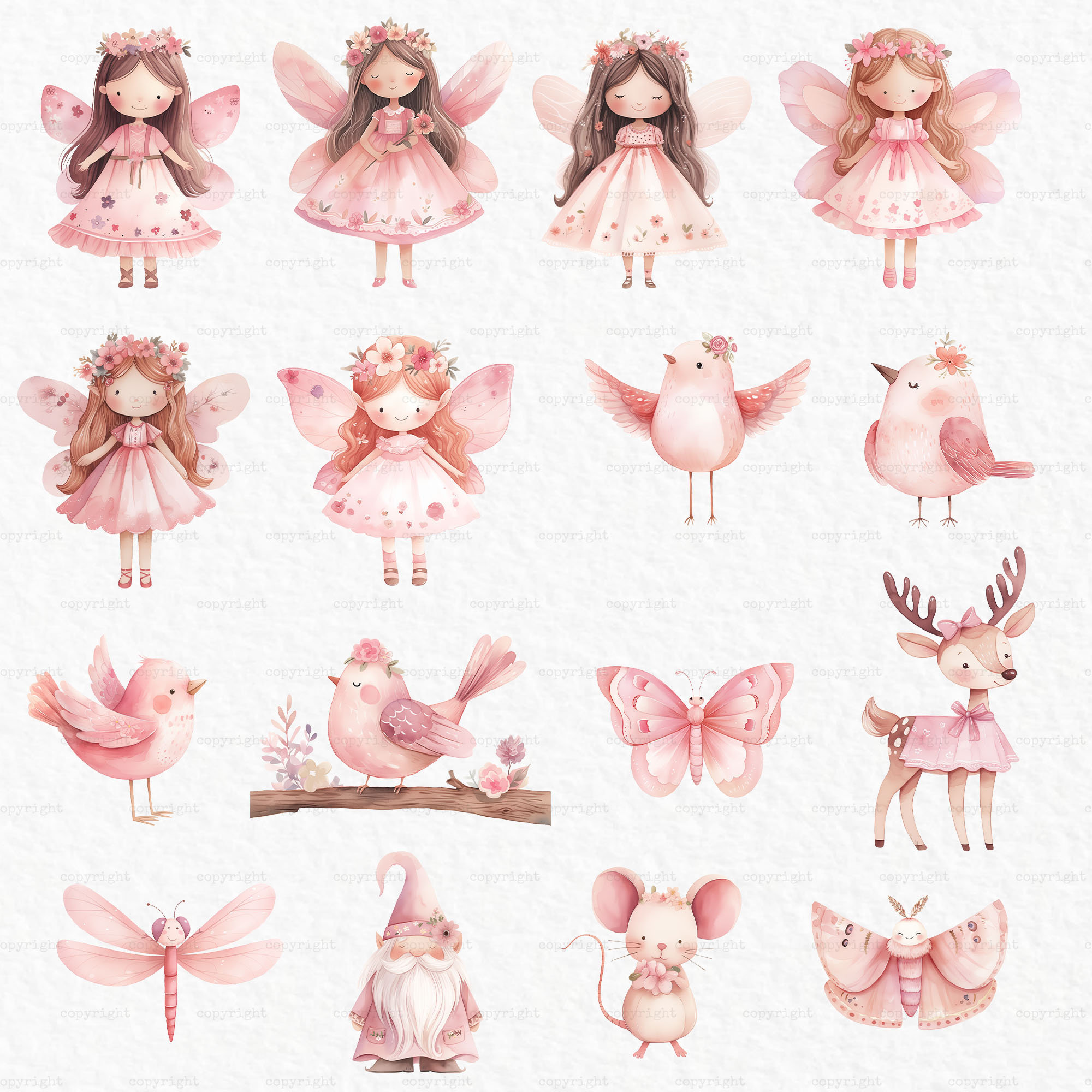 Pink Fairy Garden Watercolor Clipart - Girl Baby Shower Birthday Magic ...