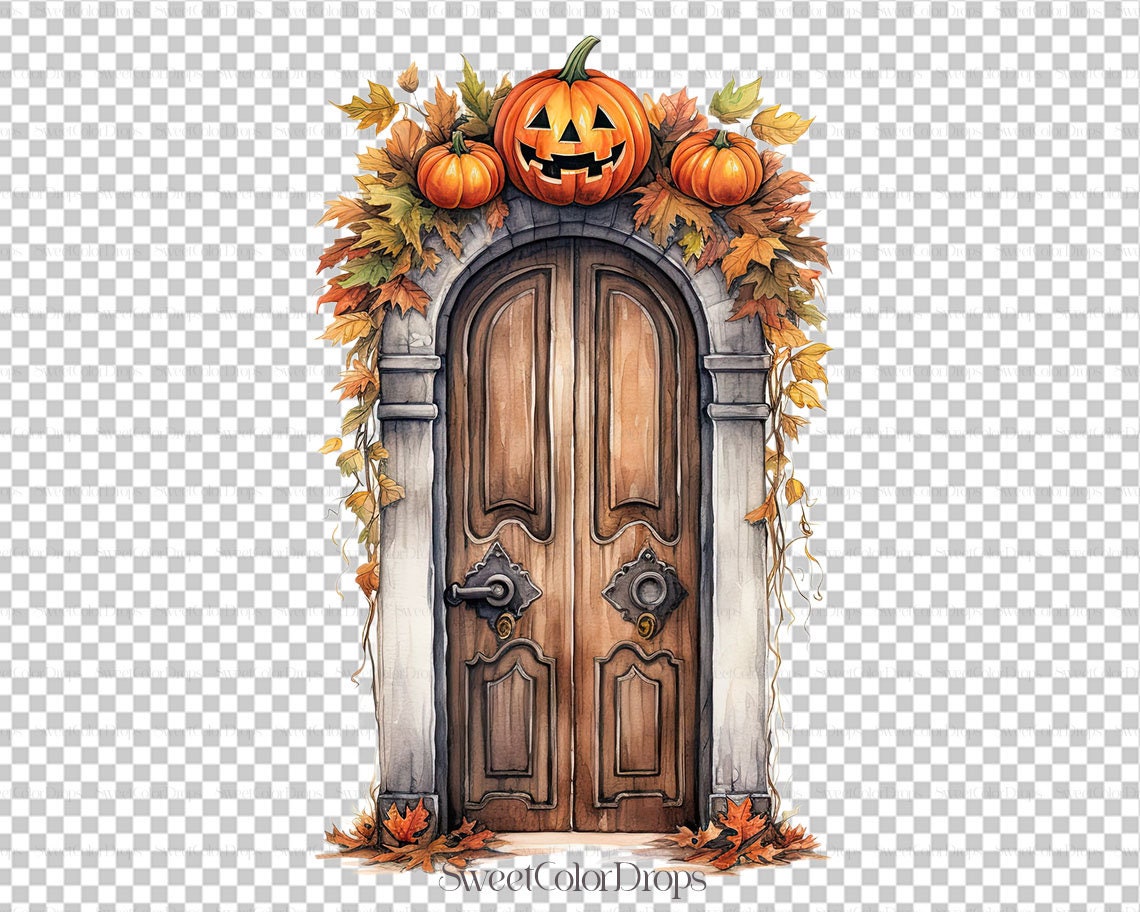 Watercolor Spooky Autumn Halloween Doors Graphic by DesignBible · Creative  Fabrica