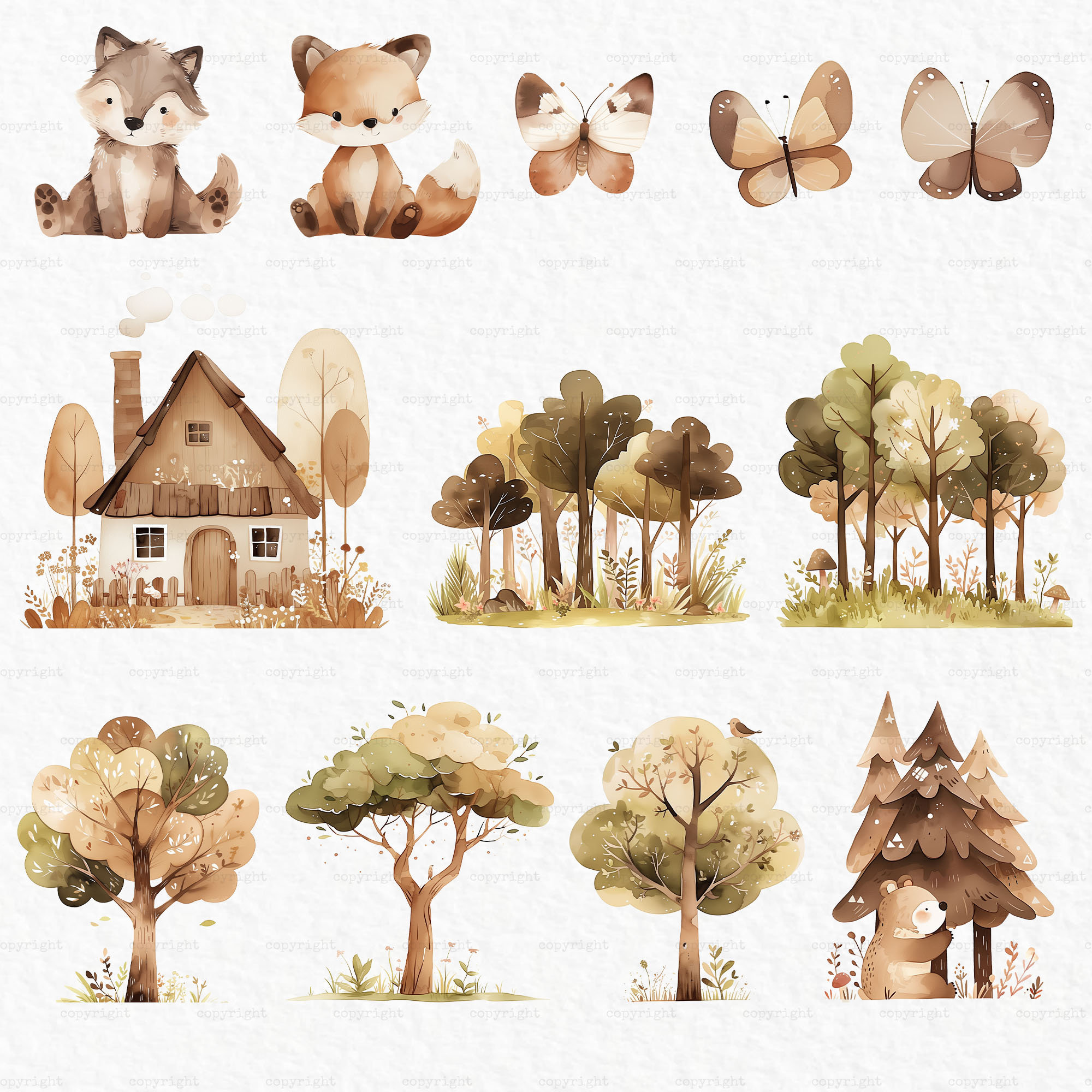 Neutral Baby Animals Watercolor Clipart – Autumn Woodland Animals Boho ...