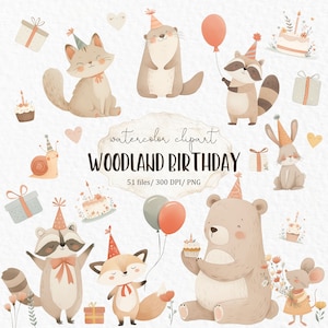 Waldtiere ersten Geburtstag Aquarell png - Waldtiere Wald Baby Shower Boho Baby Cliparts niedliche Tiere #w22