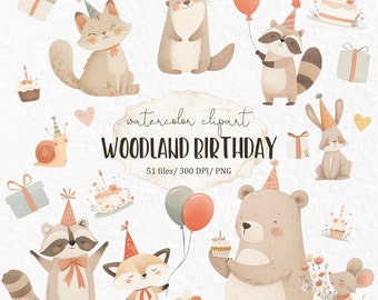 Woodland first birthday watercolor png - woodland animals woodland baby shower boho baby clipart cute animals #w22
