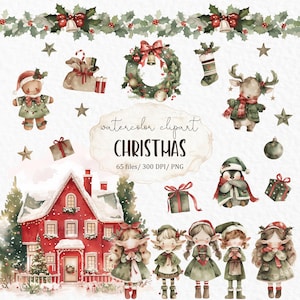 Fofo clipart de Natal para crianças aquarela PNG #w62