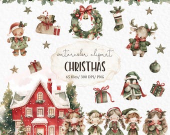 Cute Christmas clipart for kids watercolor PNG #w62
