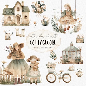 Cottagecore aquarela clipart - fazenda francesa casa rústica vida jardinagem casa verão outono feminino adesivos digitais # w35