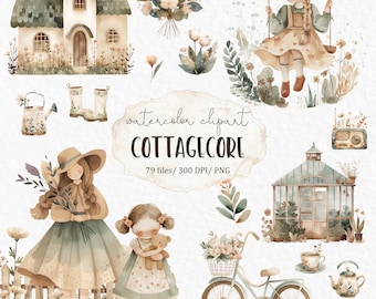 Cottagecore watercolor clipart - farmhouse french cottage rustic living gardening house summer autumn feminine digital stickers #w35
