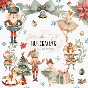 Clipart Schiaccianoci ad acquerello - pacchetto natalizio png ballerina re topo poinsettia retrò natale vacanze invernali #w40
