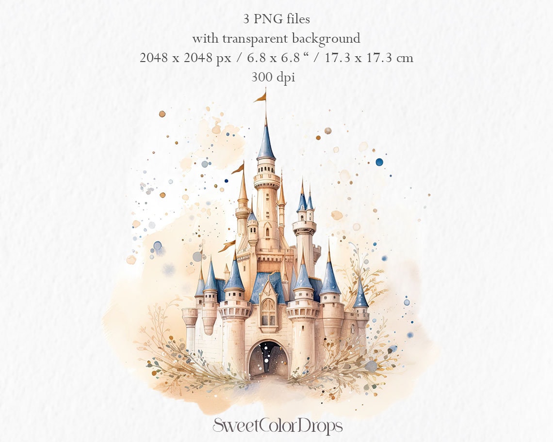 Magic Kingdom Png Watercolor Clipart - Nursery Décor Baby Shower Once ...