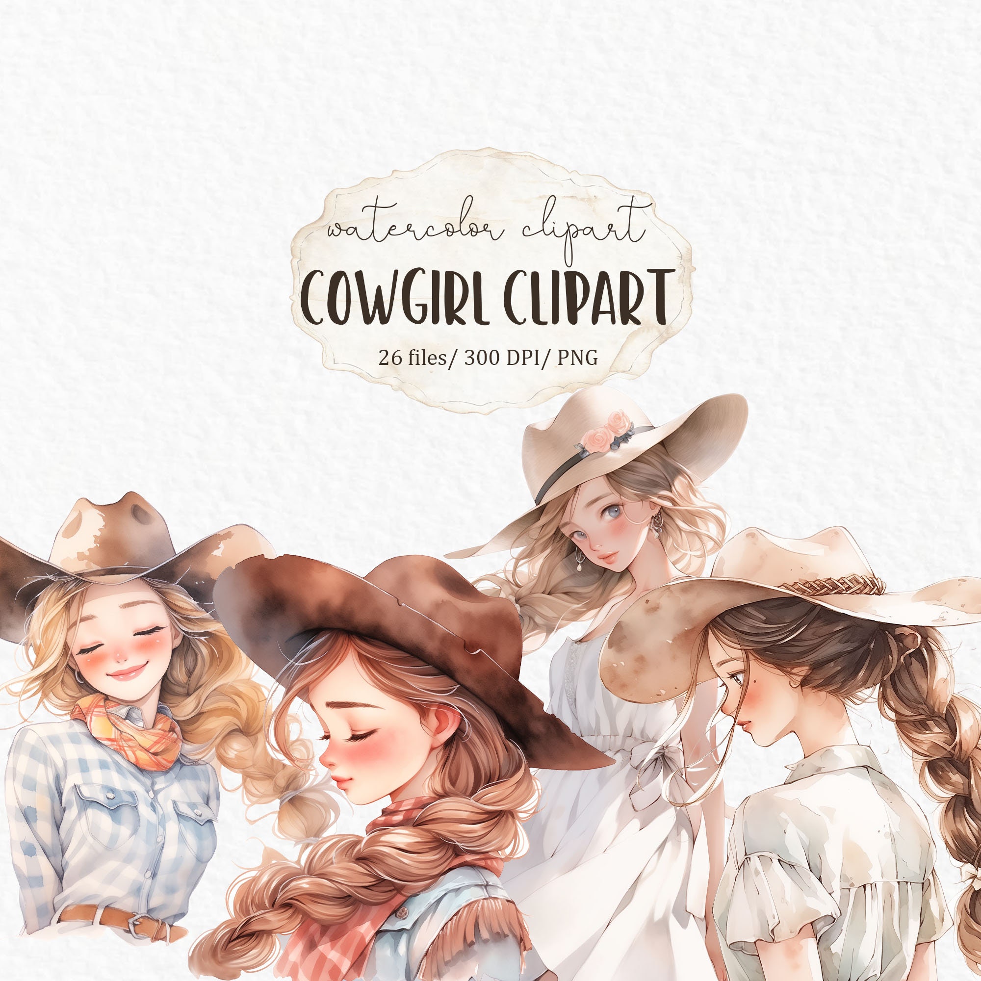 Cowgirl clipart PNG - country girl wild west cowgirl boots cowgirl hat planner stickers watercolor cottagecore clipart #w29