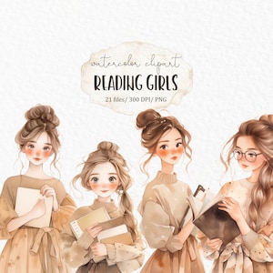 Planner girl clipart PNG - clipart estetico per amante dei libri, moda, carino, acquerello kawaii, ragazze, topo di biblioteca, lettura accogliente #w23