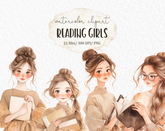 Planner girl clipart PNG - aesthetic book lover clipart fashion cute watercolor kawaii girls bookworm cozy reading #w23