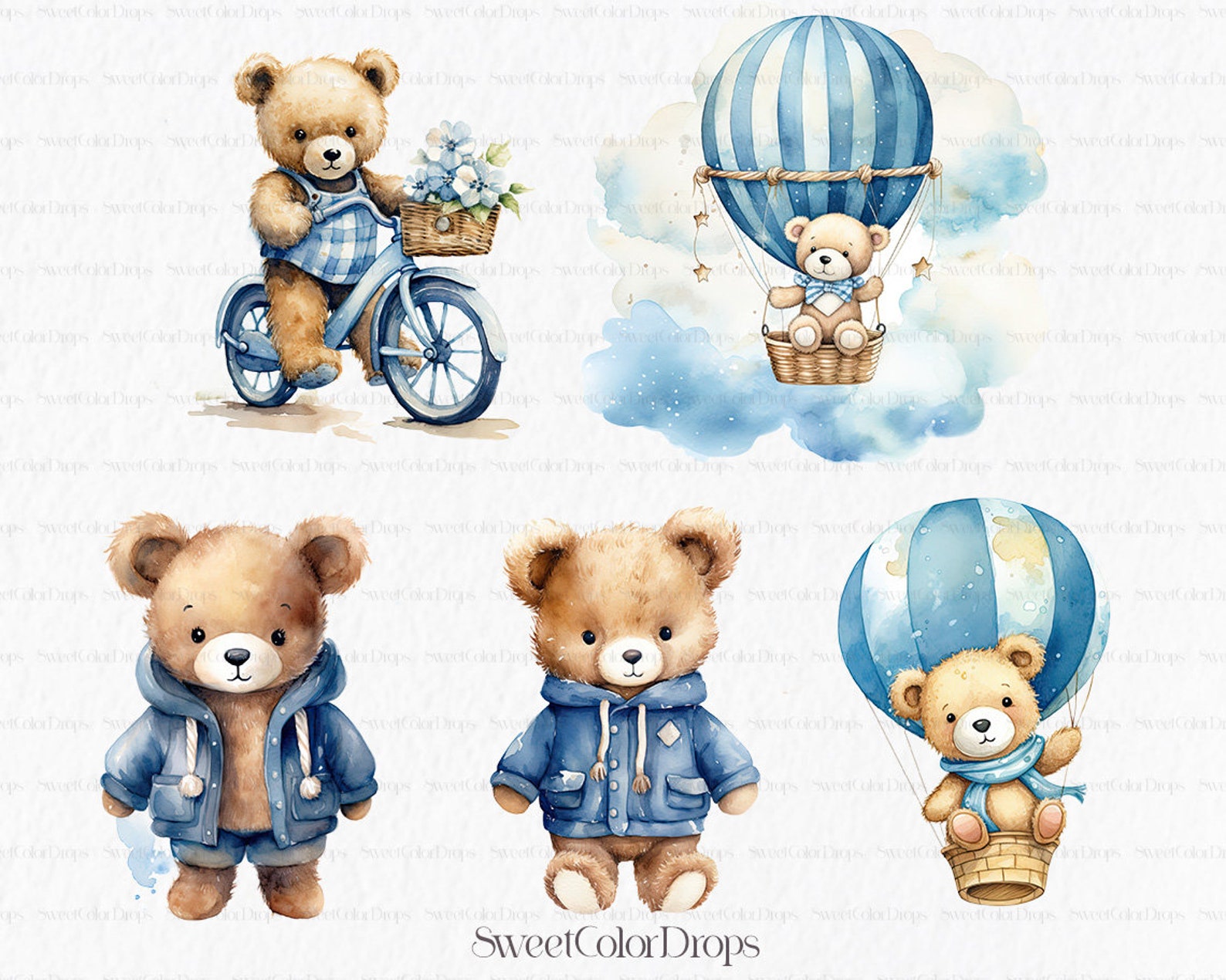 Baby Shower Boy Clipart PNG - Gender Reveal Blue Teddy Bear Hot Air ...