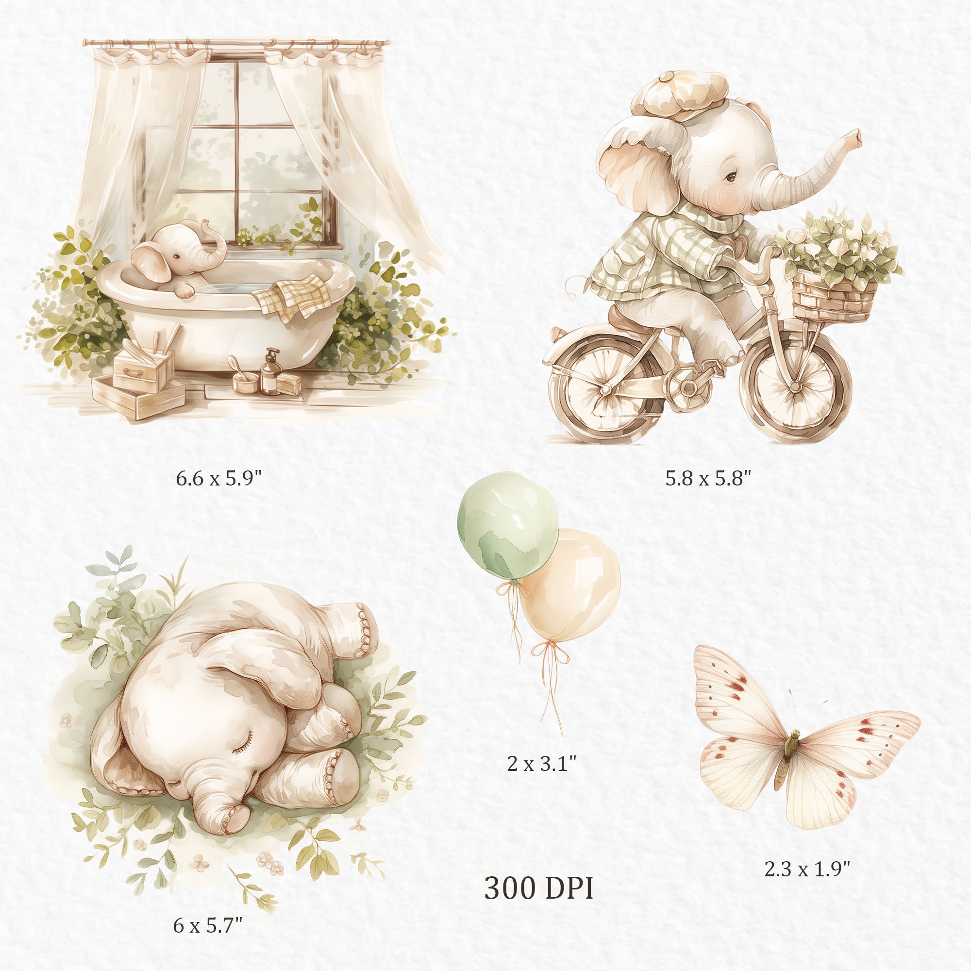 Baby Elephant Clipart - Baby Shower Watercolor Clipart Png Beige ...