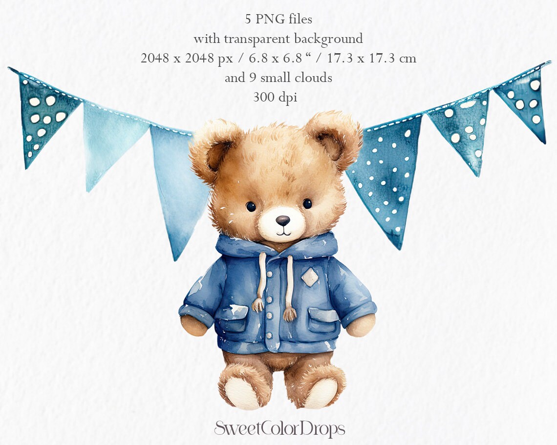 Baby Shower Boy Clipart PNG - Gender Reveal Blue Teddy Bear Hot Air ...