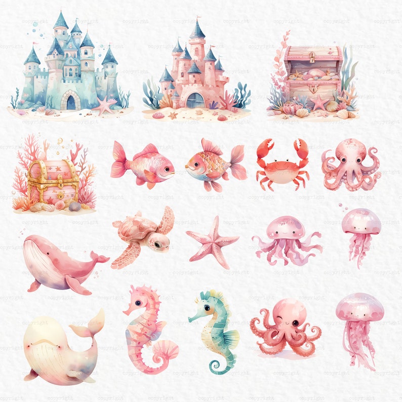 Little Mermaid Png Mermaid Baby Shower Birthday Whale Watercolor ...