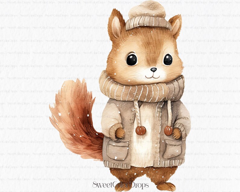 Boho Baby Animals Watercolor Clipart PNG Nursery Wall Art Squirrel Bear ...