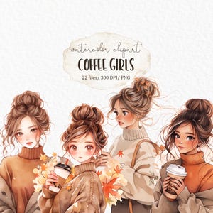 Clipart de garota de café de outono PNG #w52