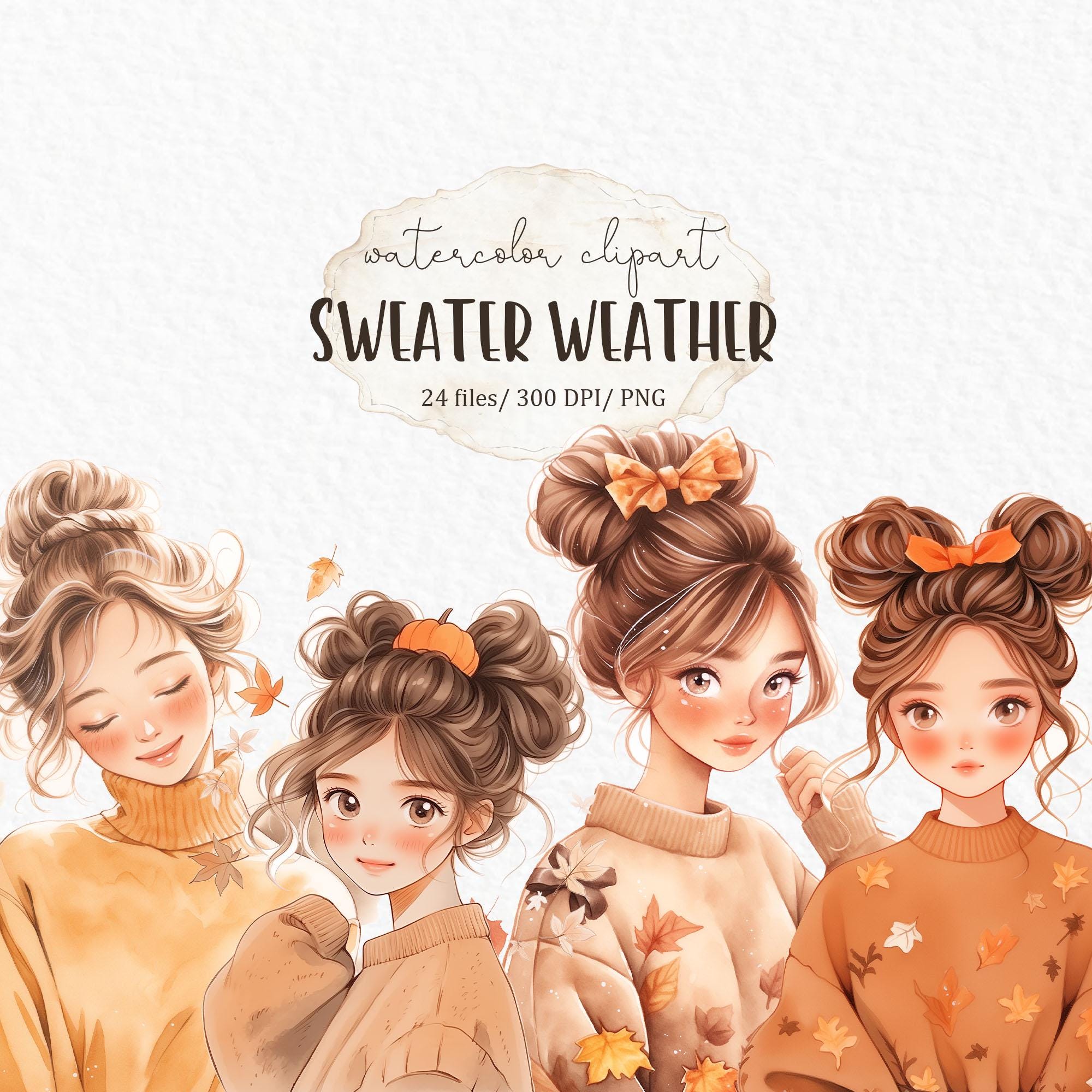 Sweater weather  cute girl clipart #w53