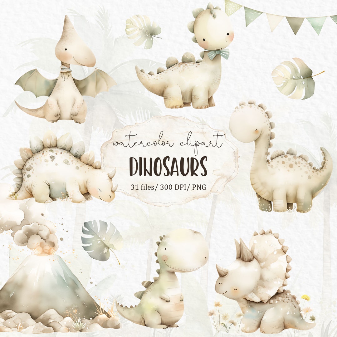 Watercolor Dinosaur Clipart - Baby Dinosaur Png Baby Shower Birthday ...