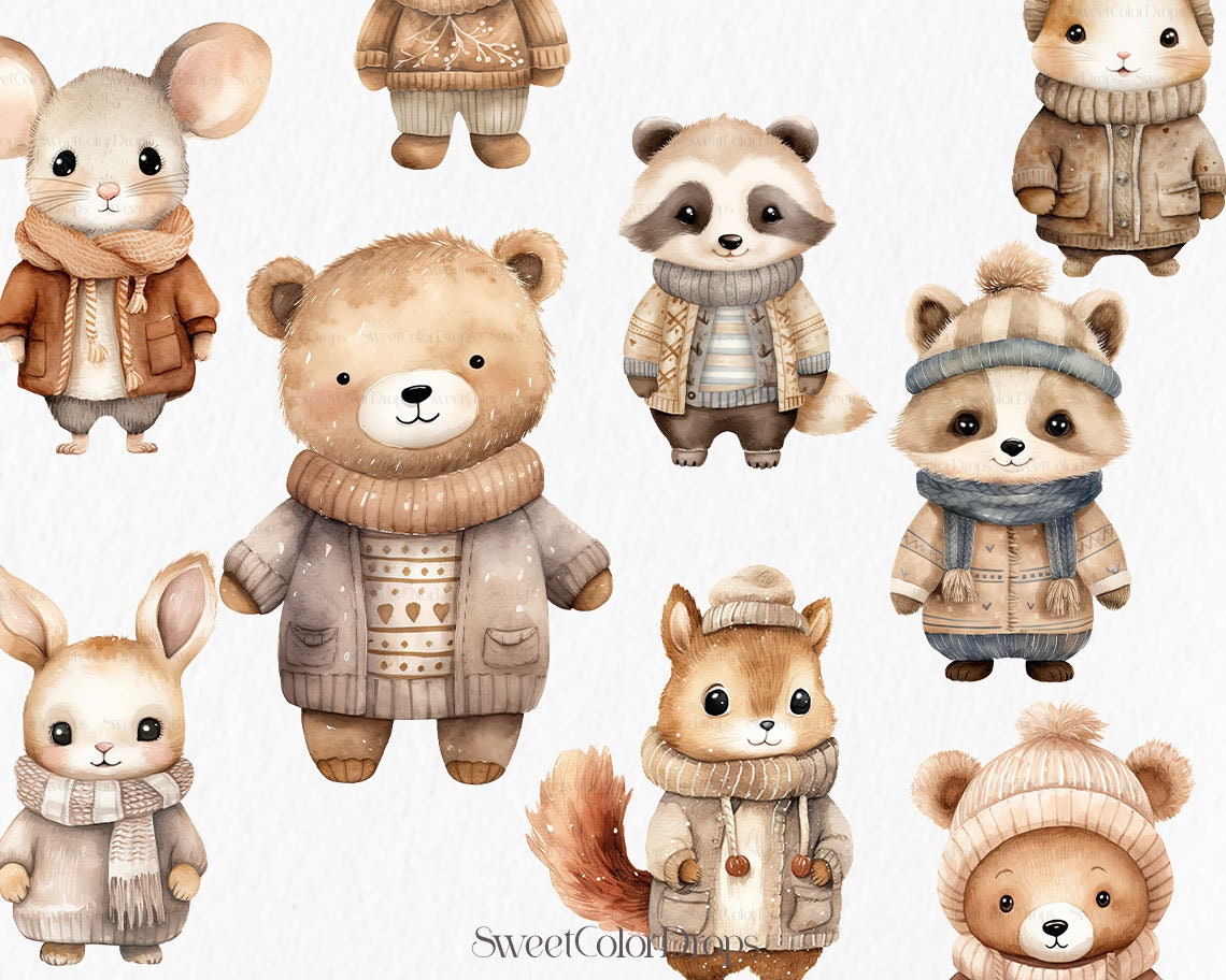 Boho Baby Animals Watercolor Clipart PNG - Nursery Wall Art Squirrel ...