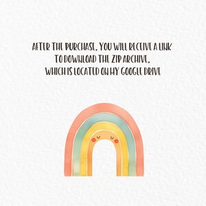 K&ouml;nnte beinhalten: Eine digitale Download-Ank&uuml;ndigung mit einer Regenbogengrafik. Der Text lautet: "Nach dem Kauf erhalten Sie einen Link zum Download des Zip-Archivs, das sich auf meinem Google Drive befindet."