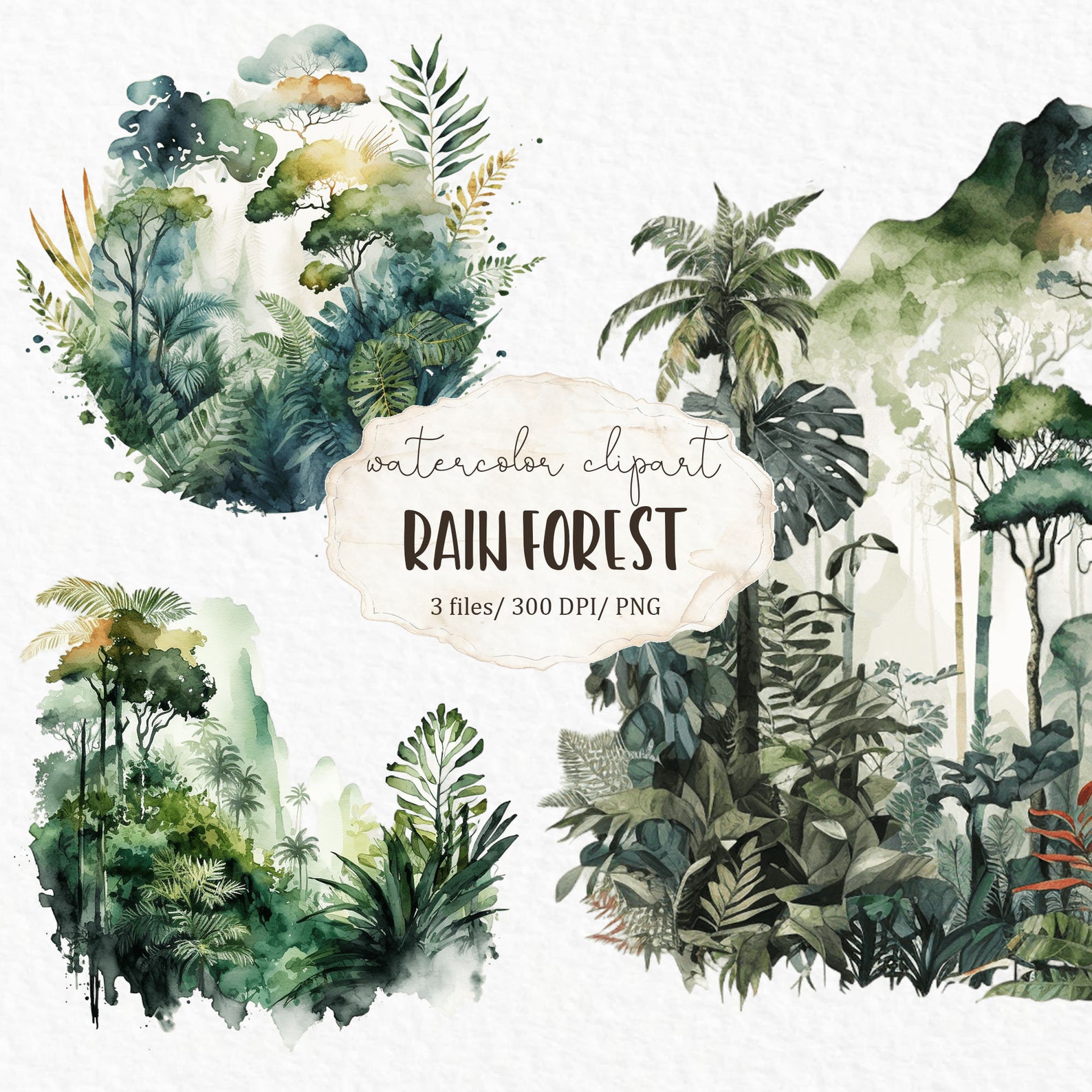 Rain Forest Watercolor Clipart PNG - Greenery Summer Tropical Forest ...