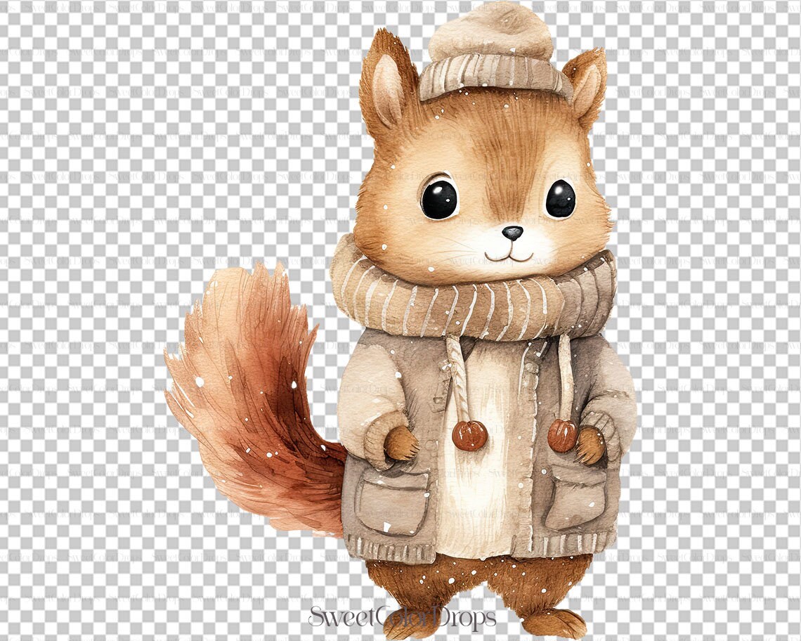 Boho Baby Animals Watercolor Clipart PNG - Nursery Wall Art Squirrel ...