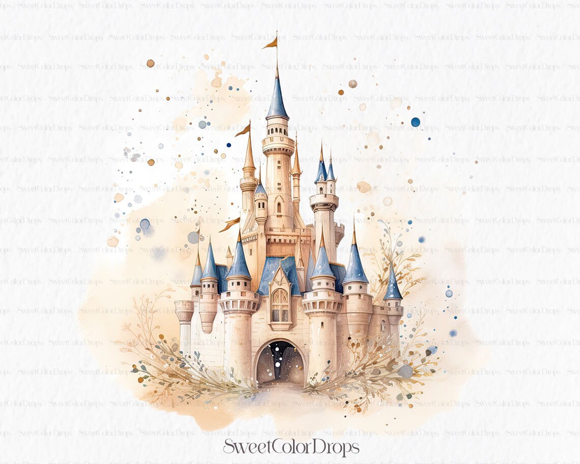 Magic Kingdom Png Watercolor Clipart - Nursery Décor Baby Shower Once ...