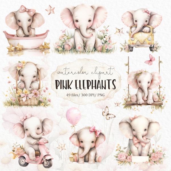 Elephant baby shower clipart PNG - baby elephant its a girl gender reveal newborn cute elephant birthday pink elephant #w9