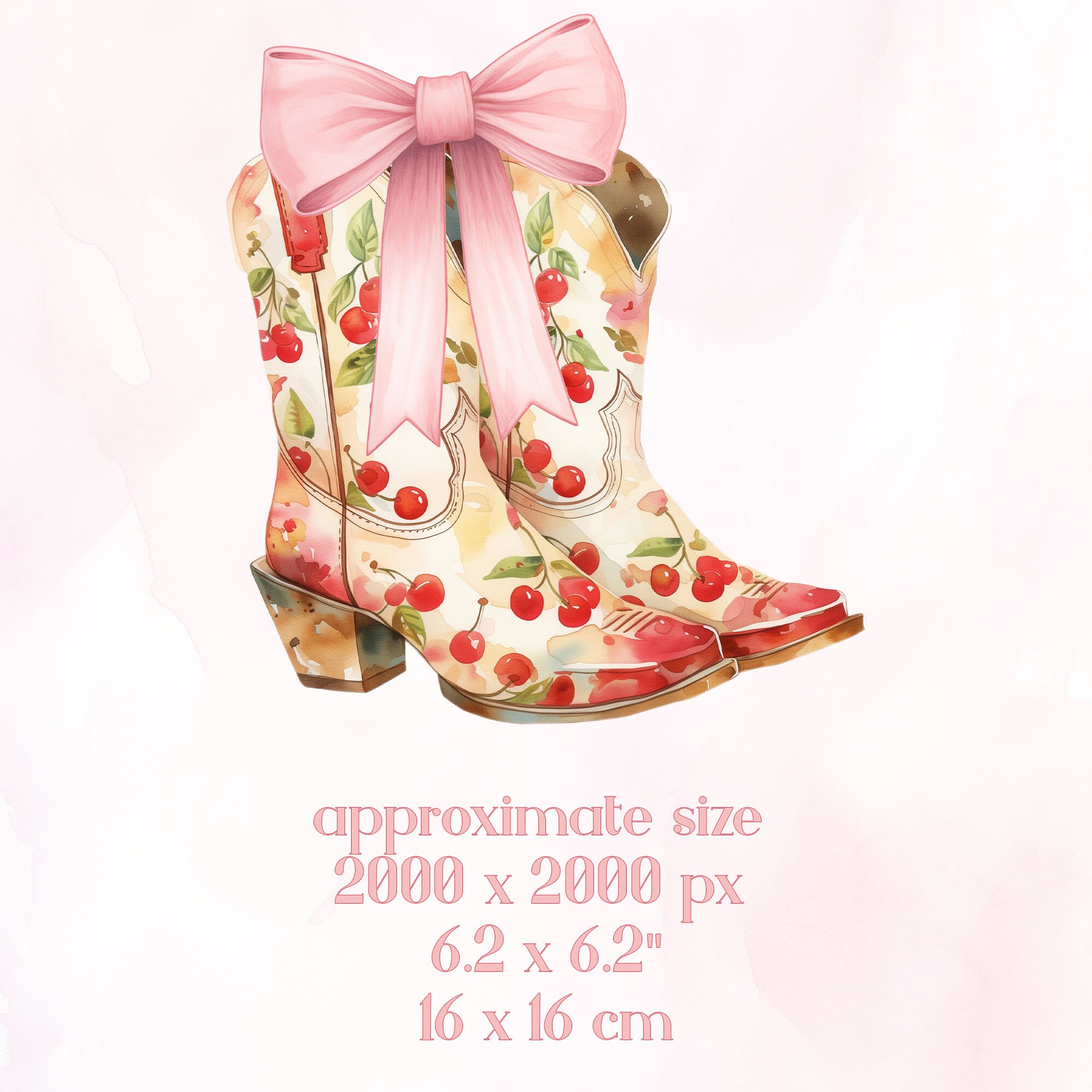 Coquette Cowgirl Png - Cherry Bow Watercolor Clipart Cowgirl Boots ...