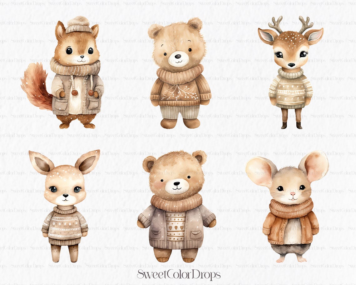 Boho Baby Animals Watercolor Clipart PNG - Nursery Wall Art Squirrel ...