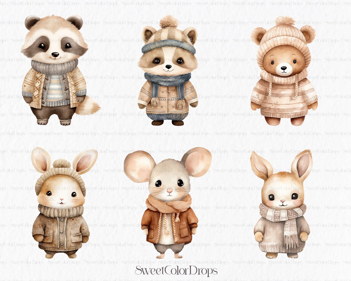 Boho Baby Animals Watercolor Clipart PNG - Nursery Wall Art Squirrel ...