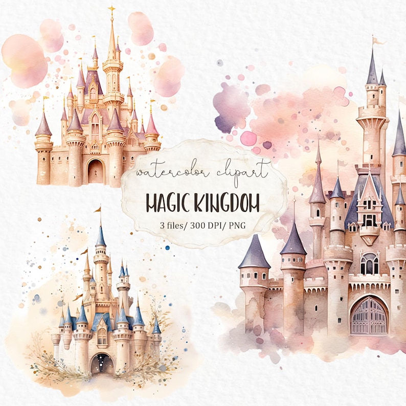 Magic Kingdom Png Watercolor Clipart - Nursery Décor Baby Shower Once ...