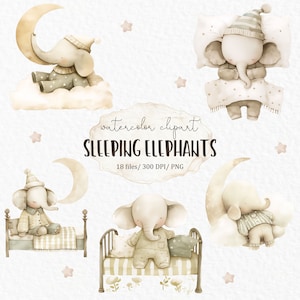 Baby Elefant PNG Aquarell Clipart - Kinder und Baby Party süße Tiere Mond und Sterne lesen png schlafen Clipart #w31