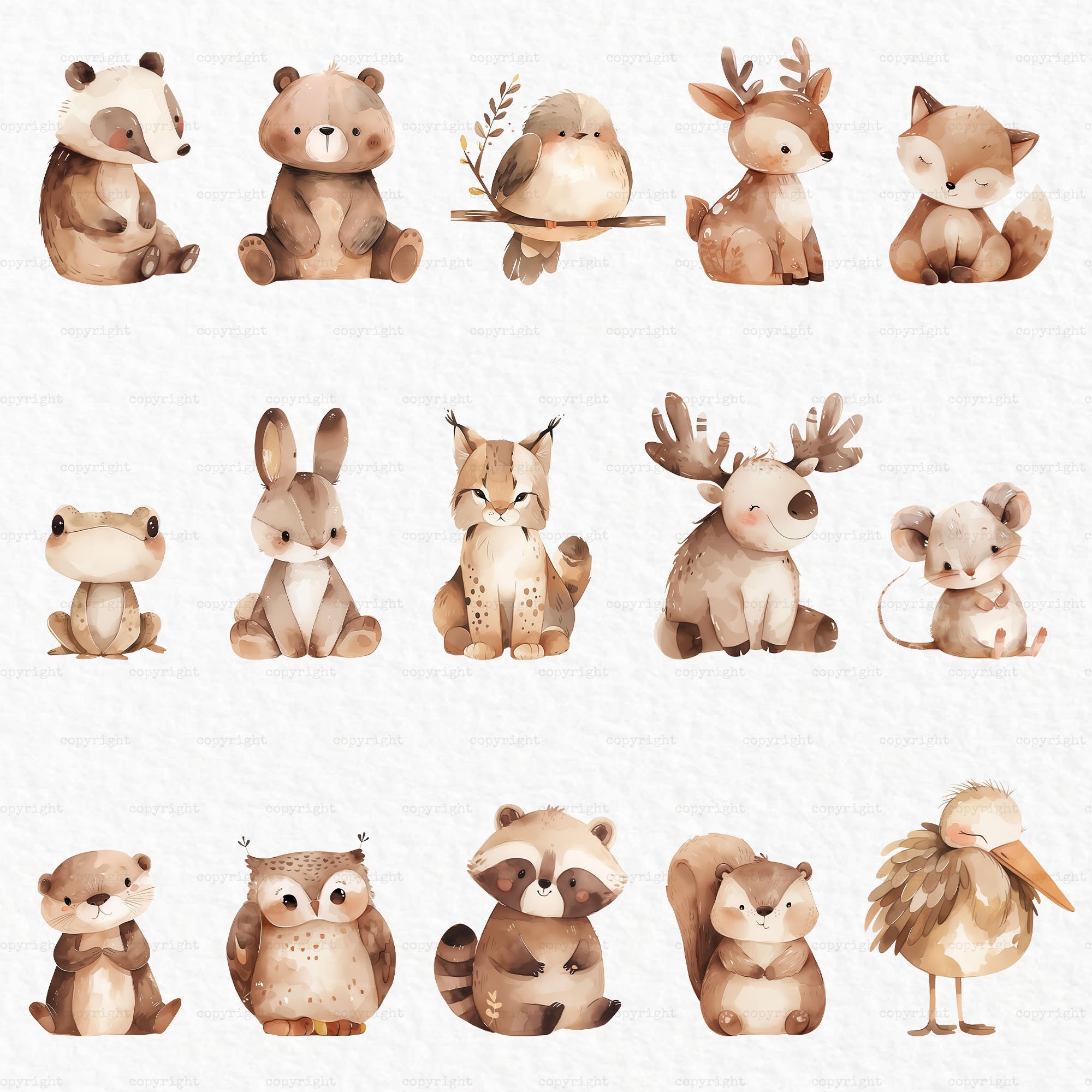 Neutral Baby Animals Watercolor Clipart – Autumn Woodland Animals Boho ...