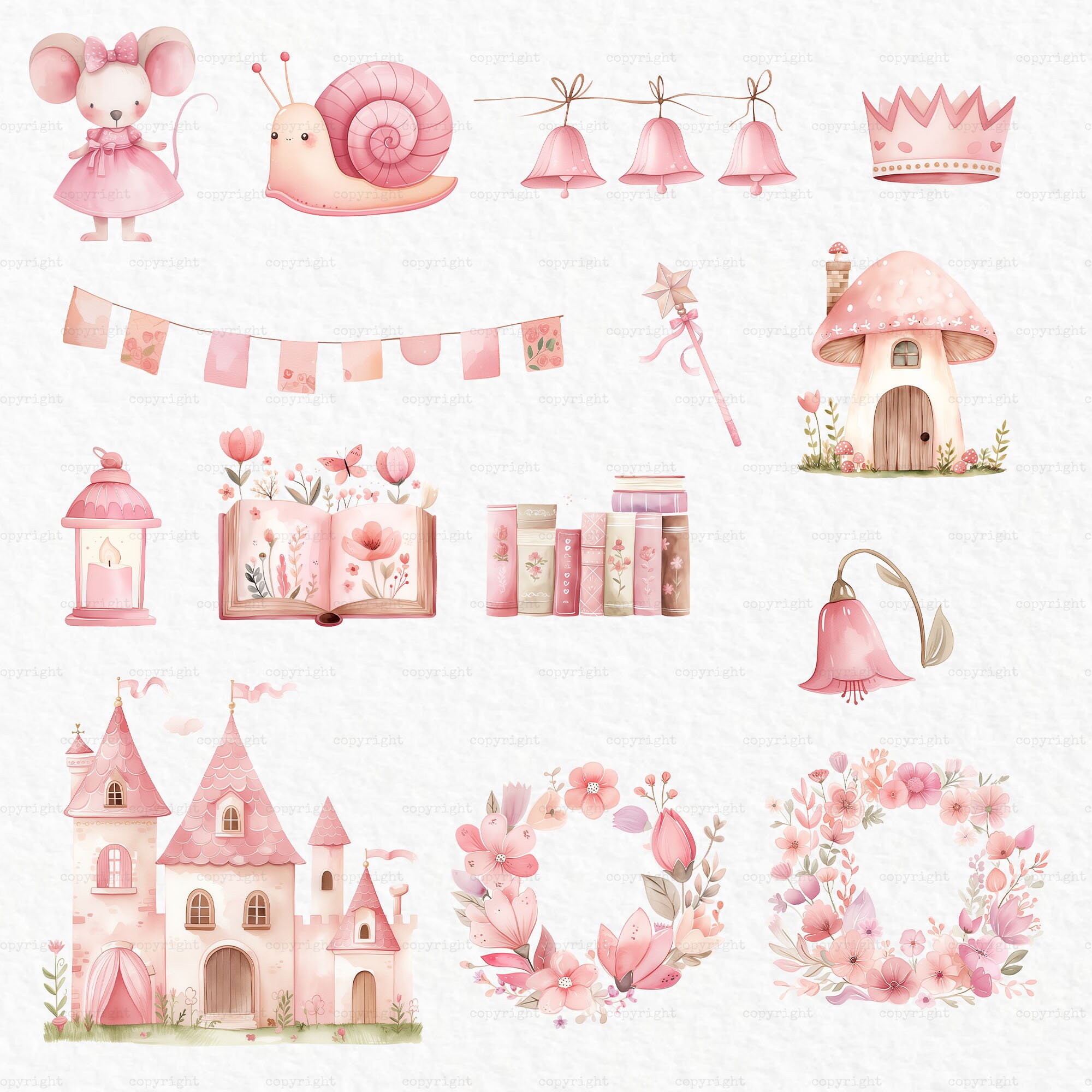 Pink Fairy Garden Watercolor Clipart - Girl Baby Shower Birthday Magic ...