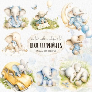 Elefante bebé azul png - bebé niño ducha acuarela clipart anuncio de nacimiento lindo animal #w8